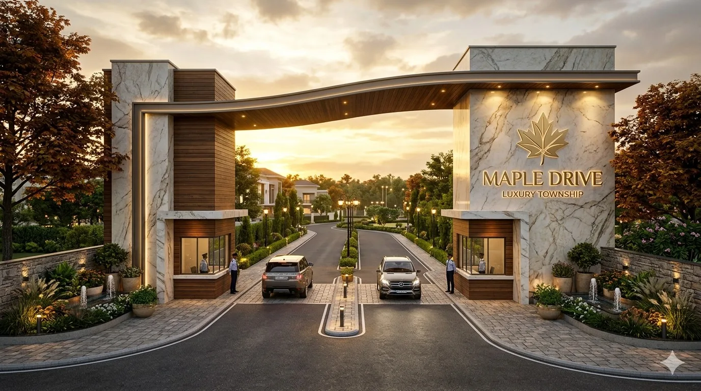 Maple Drive grand entrance gate - luxury township Jhajjar